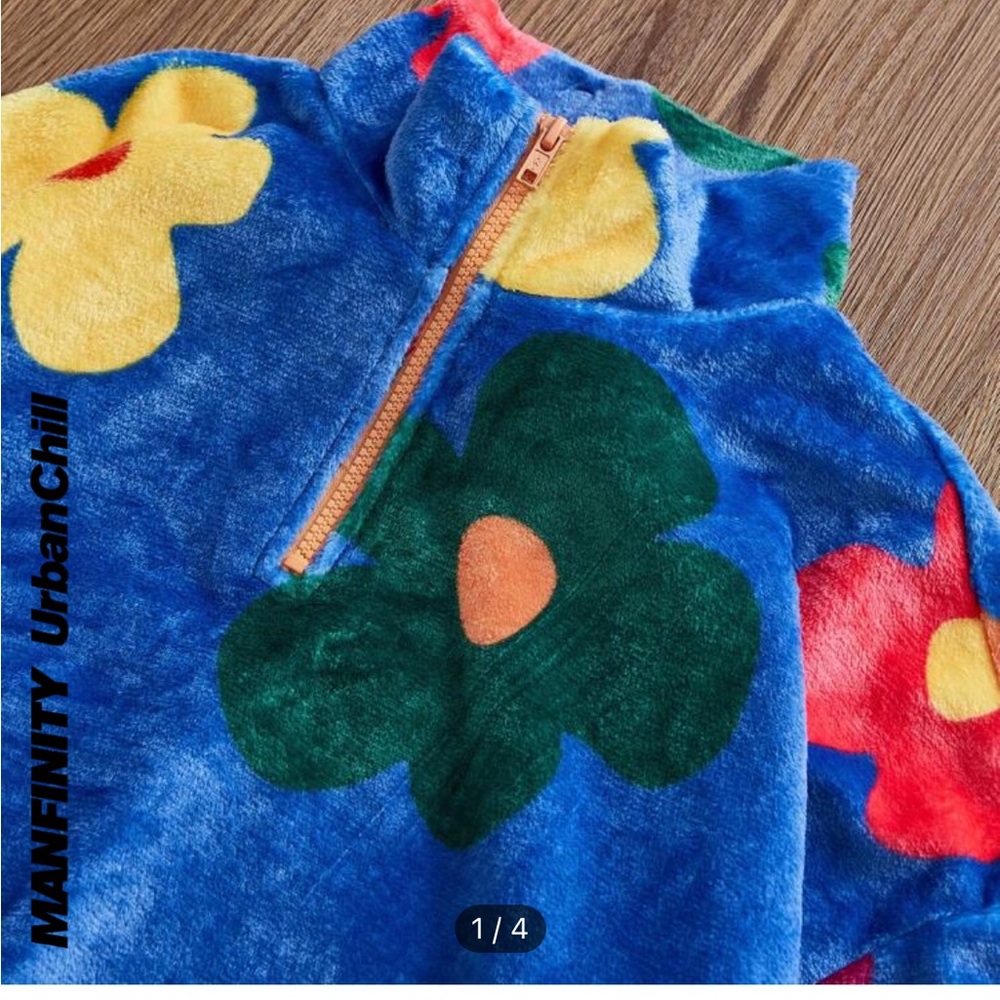 MANFINITY Floral Fleece Zip Pullover and Track Pants set